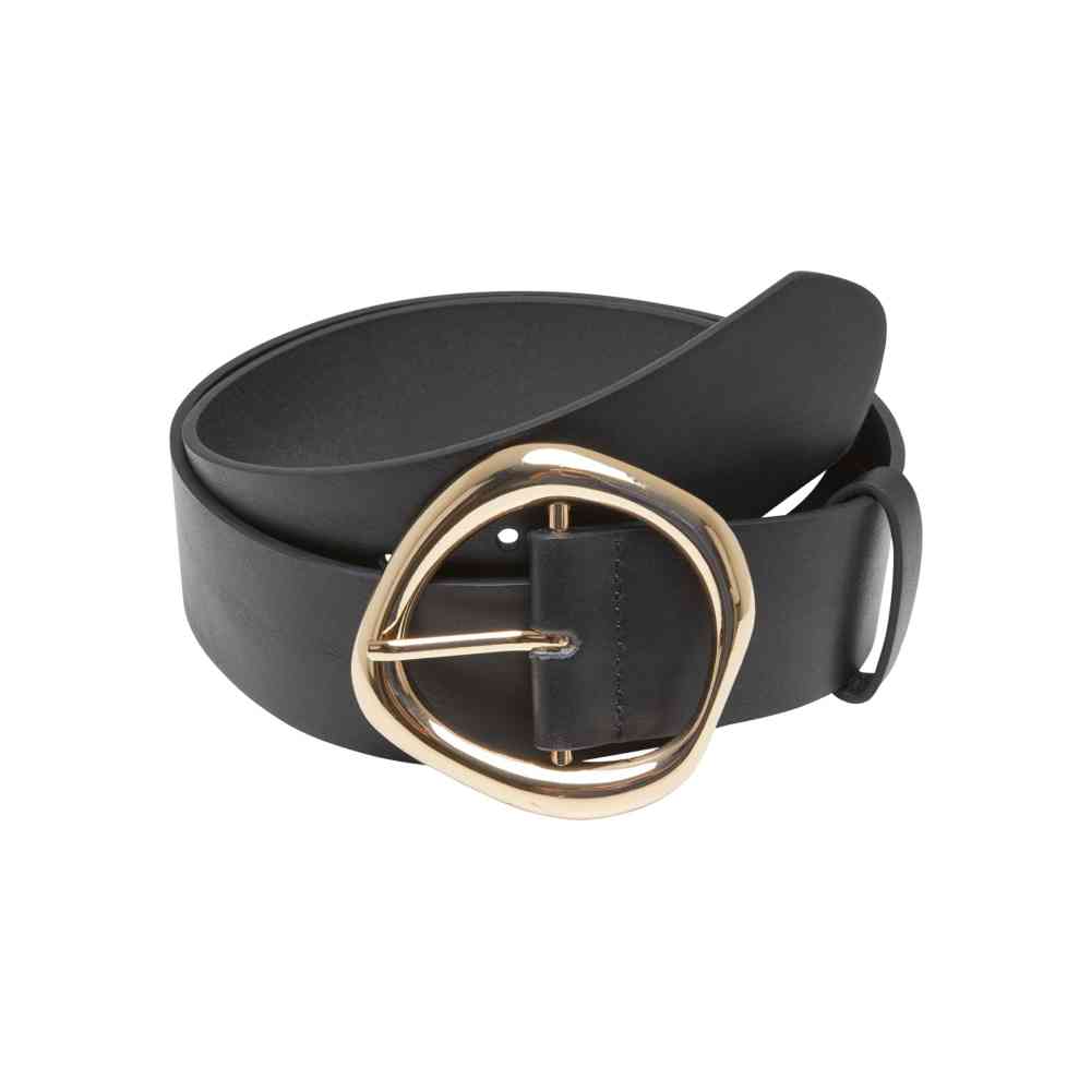 Urban Classics - Organic Buckle Shaped Synthetic Leather Riem - Zwart/Goudkleurig
